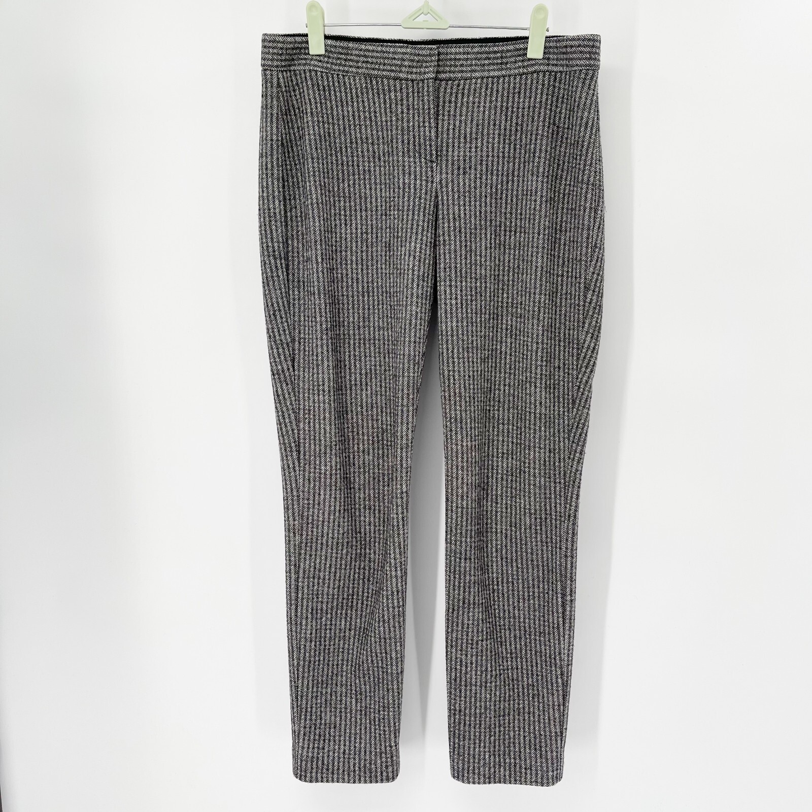 Theory Belisa Wool Herringbone Trouser Pant Sz 6 Gray Flat Front Pockets Career