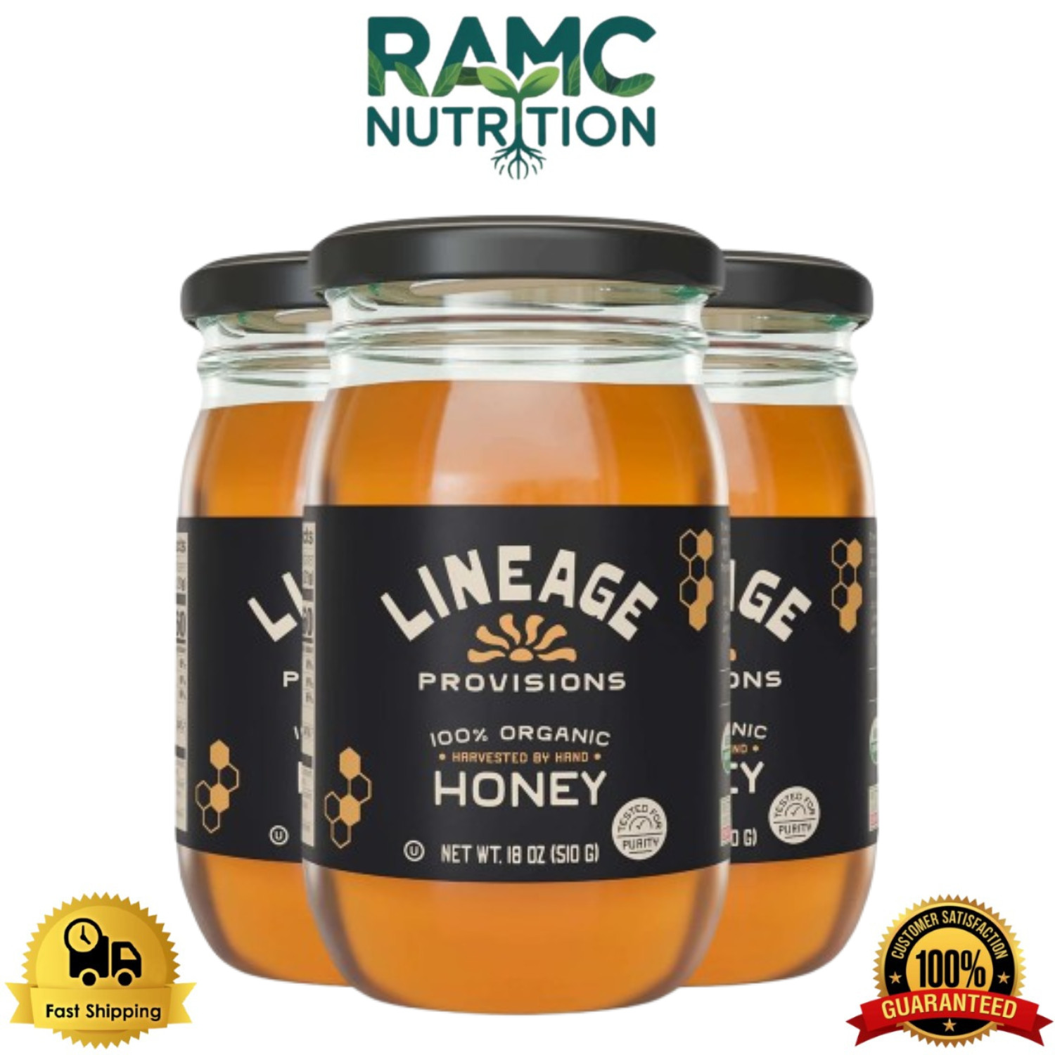Lineage Provisions 100% Organic Raw Unfiltered Honey – Pack of 3 (1 Lb)