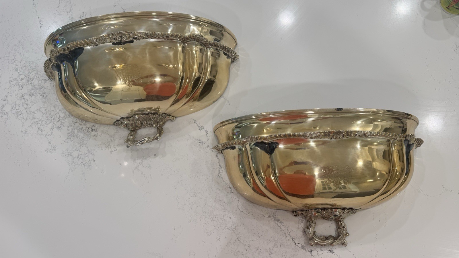 2 Antique Georgian English Silver Plate Meat Dome Wall Pocket Planters 18.75”