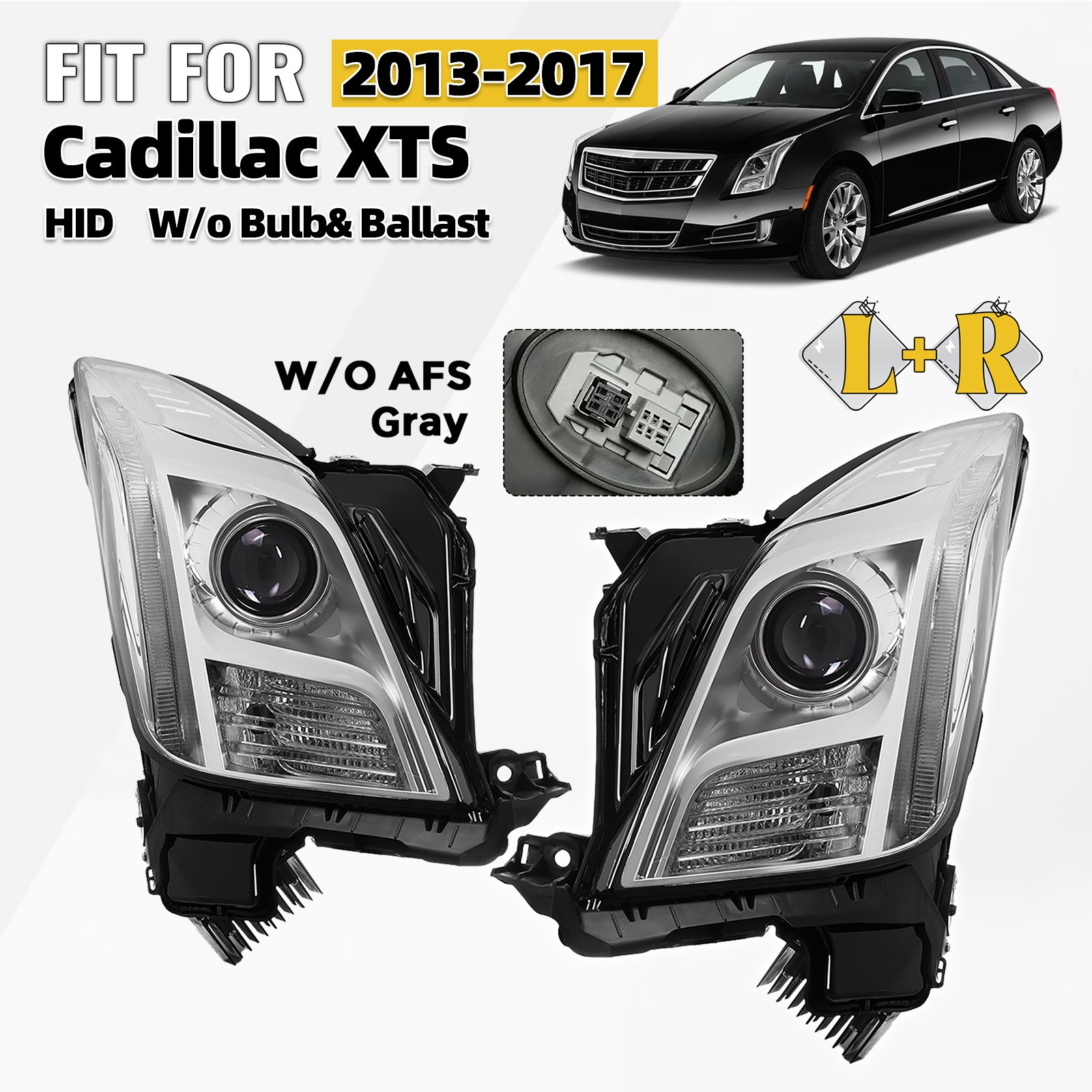 For 2013-2017 Cadillac XTS HID/Xenon Headlight w/o AFS w/ DRL Left+Right Pair