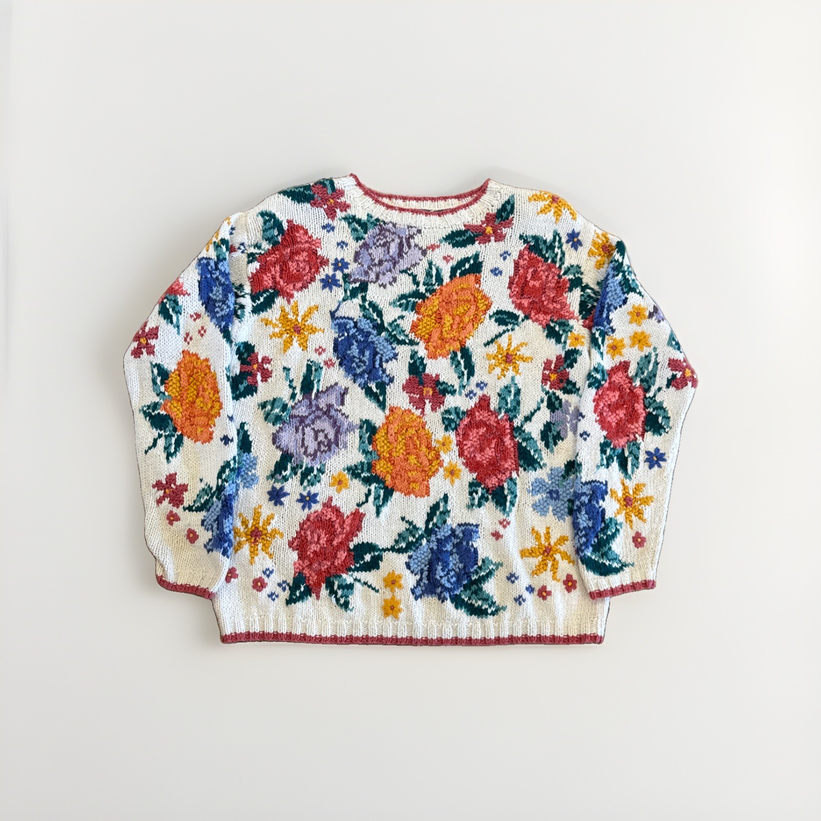 Vintage Liz Wear Sweater Women’s S 80s 90s Floral Retro Knit Cotton Grandmacore