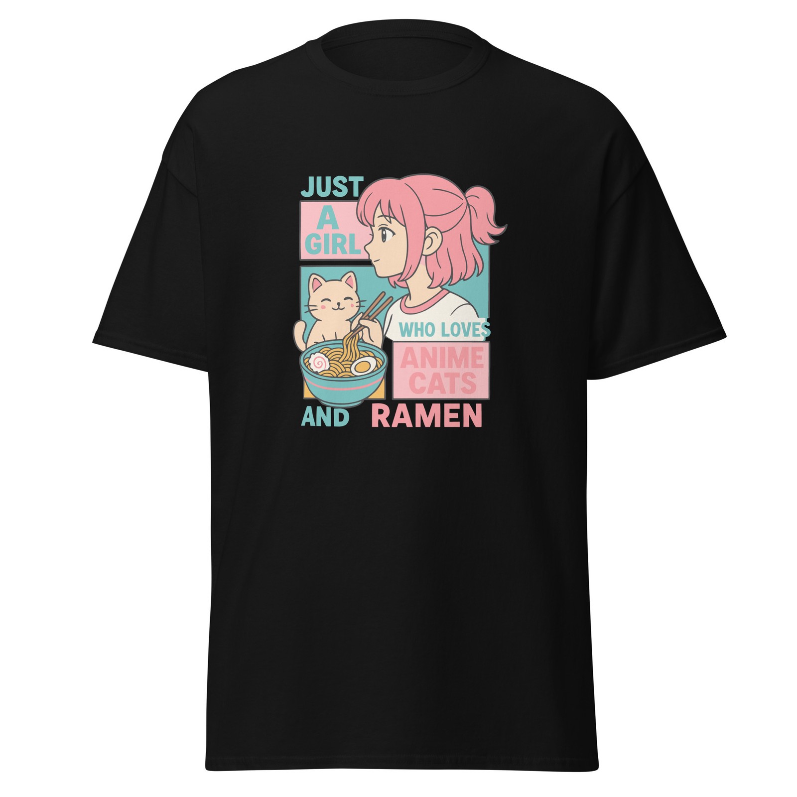 I\'m Just a Girl Who Loves Cats Ramen Anime T-Shirt Kawaii Graphic Tee I\'m Just a Girl Who Loves Cats Ramen Anime T-Shirt Kawaii Graphic Tee