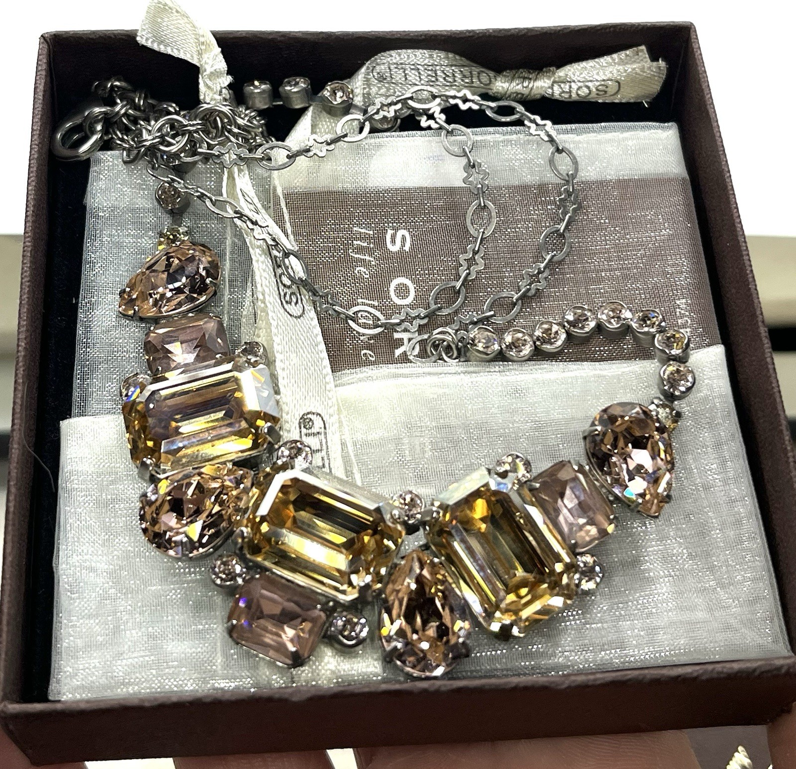 Sorrelli Emerald & Pear-Cut Crystal Statement Champagne Color Necklace (A87) Sorrelli Emerald & Pear-Cut Crystal Statement Champagne Color Necklace (A87)