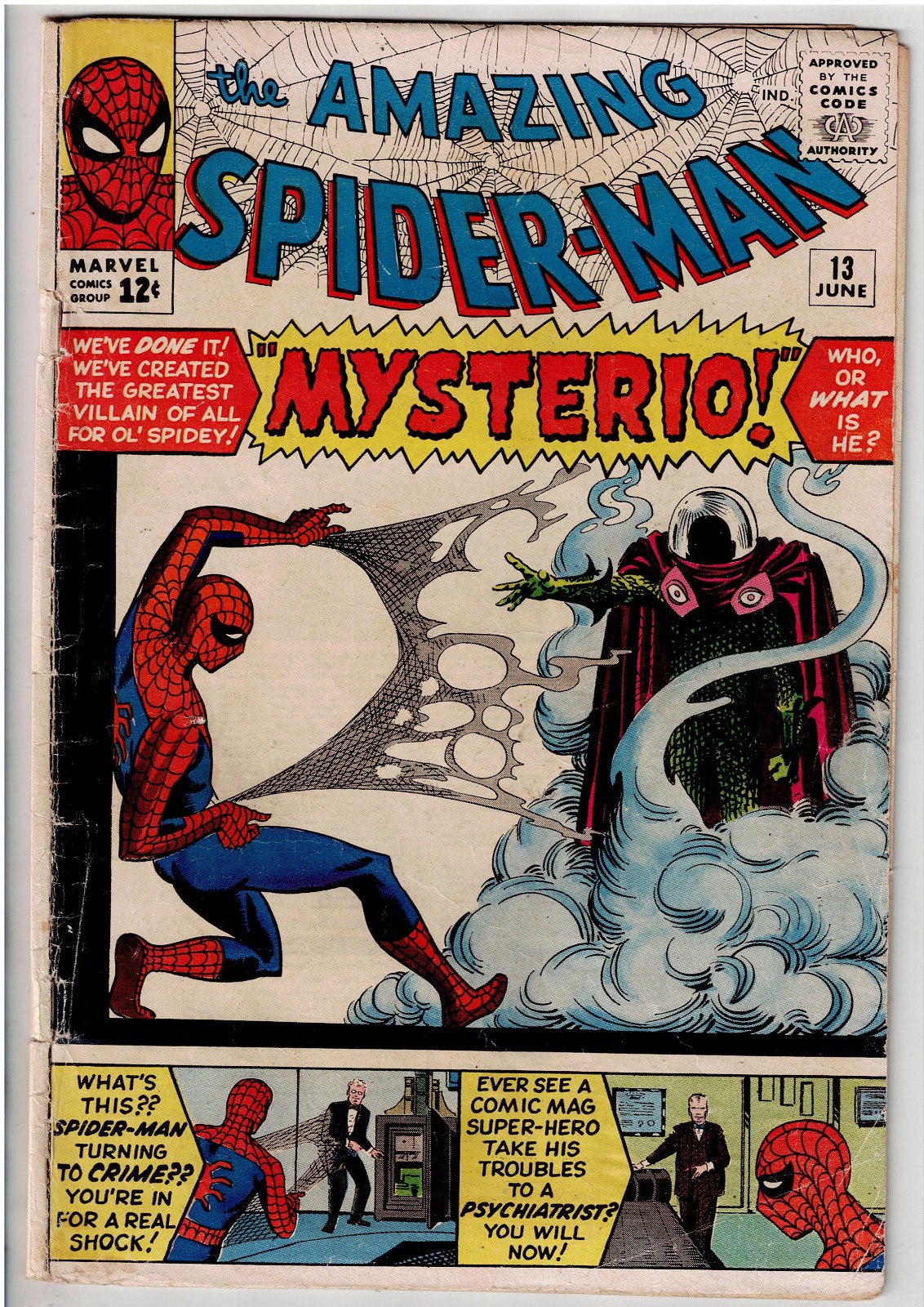 AMAZING SPIDER-MAN #13 (1964) COVER ATTACHED COMPLETE  1ST APP MYSTERIO