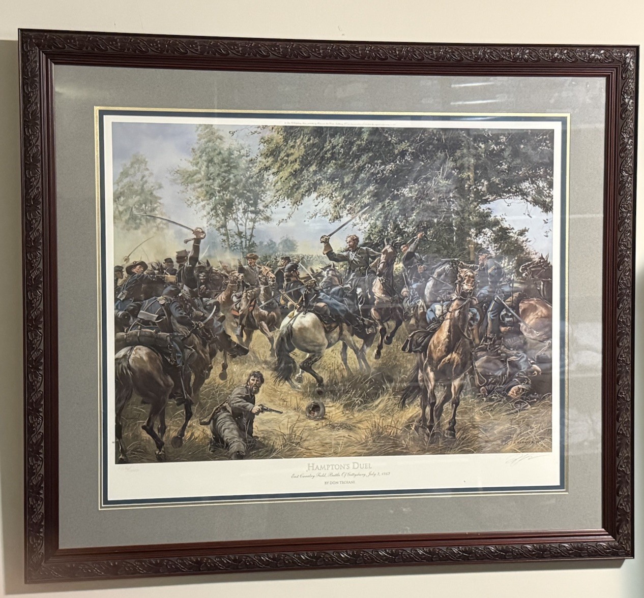 Don Troiani “Hampton\'s Duel” Gettysburg CW Print Beautiful Matted & Framed W/COA