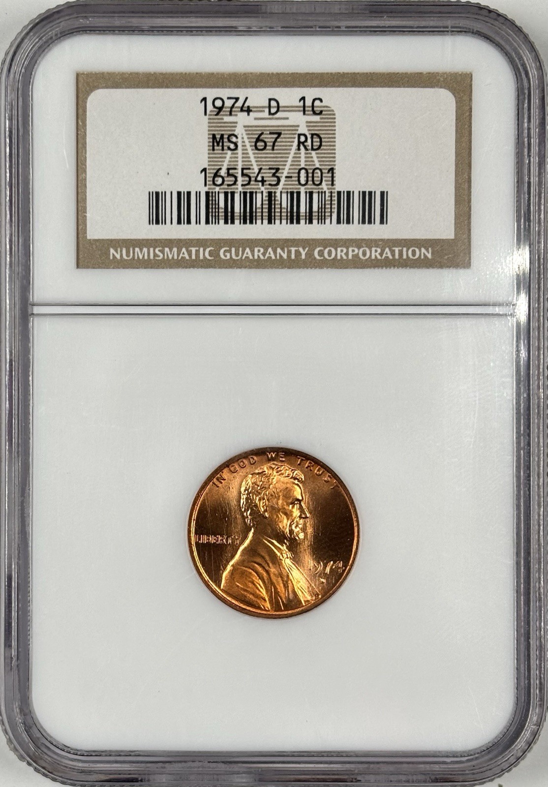 1974-D 1C Lincoln Memorial Cent - NGC MS67RD Blazing Red Gem 1974-D 1C Lincoln Memorial Cent - NGC MS67RD Blazing Red Gem