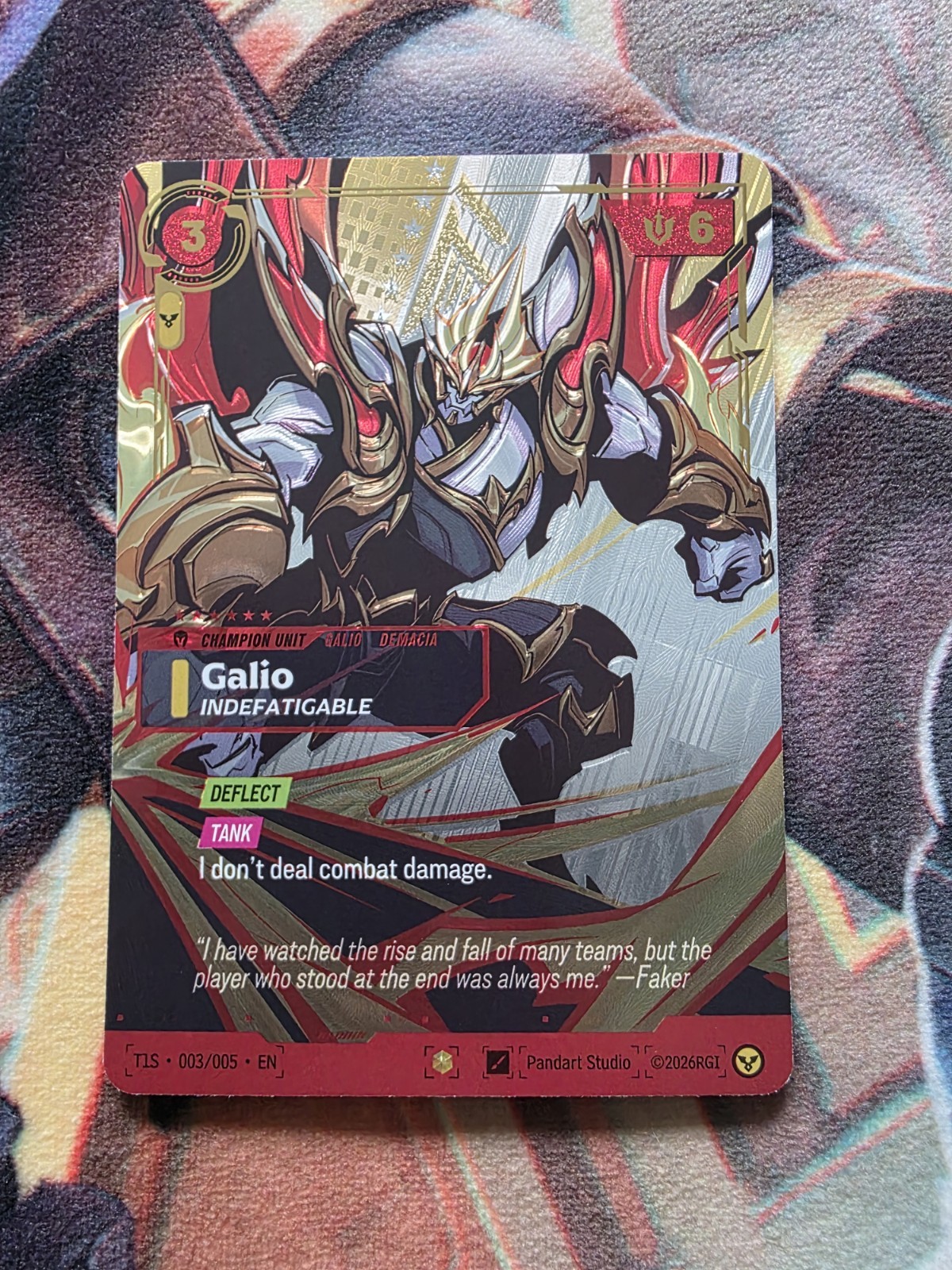 T1 x RIFTBOUND FAKER GALIO - INDEFATIGABLE - NON SERIAL - MINT ENGLISH T1 x RIFTBOUND FAKER GALIO - INDEFATIGABLE - NON SERIAL - MINT ENGLISH