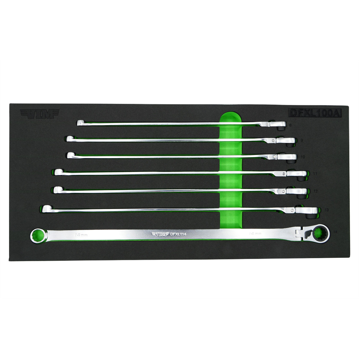 VIM Tools 7 Piece Deep Spline Ratcheting Flex Head XL Wrench Set (8-14 mm) DFXL VIM Tools 7 Piece Deep Spline Ratcheting Flex Head XL Wrench Set (8-14 mm) DFXL