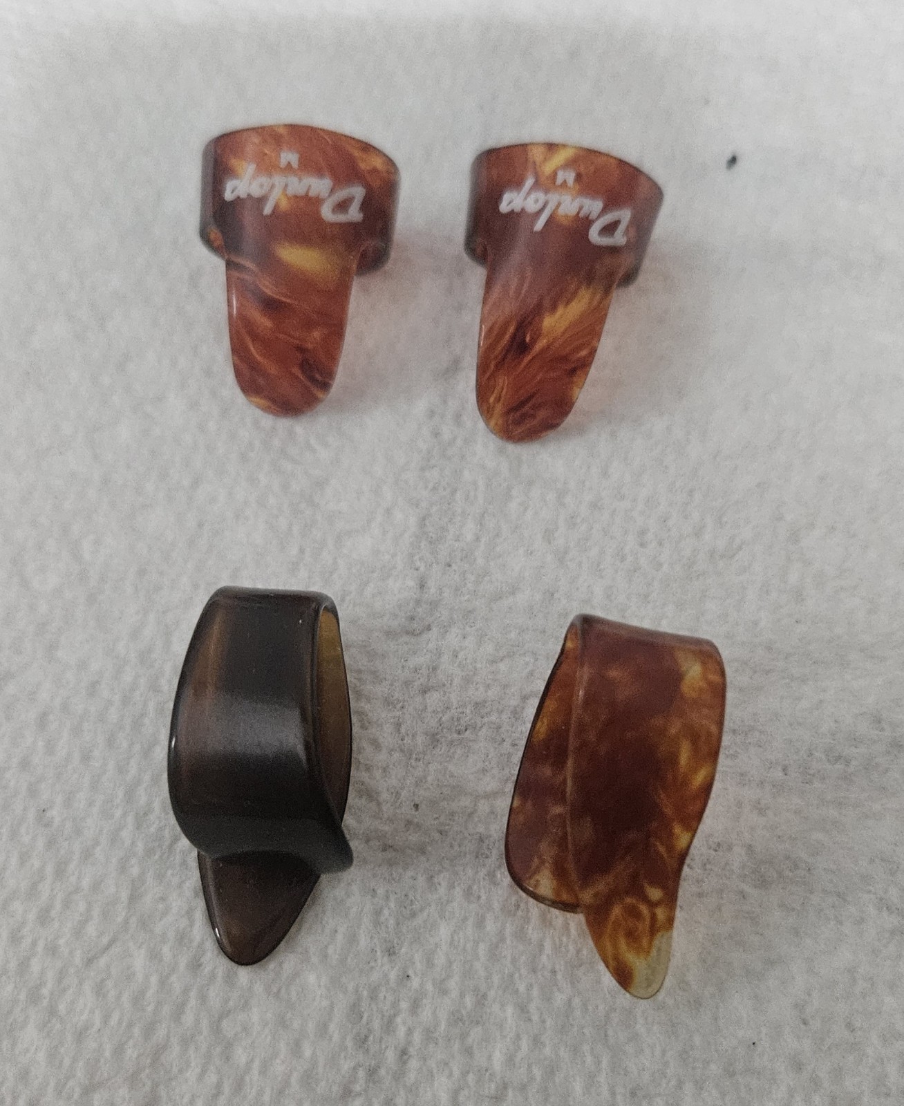 Vintage Dunlop Picks 2 Thumb & 2 Finger Shell Medium Vintage Dunlop Picks 2 Thumb & 2 Finger Shell Medium