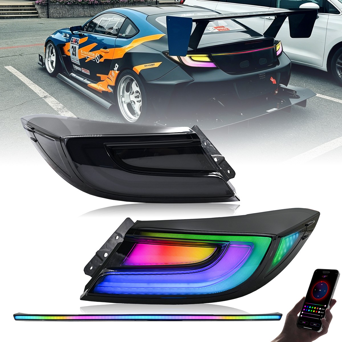 3PCS Smoked RGB LED Tail Lights Middle Bar For Toyota GR86 Subaru BRZ 2021-2025