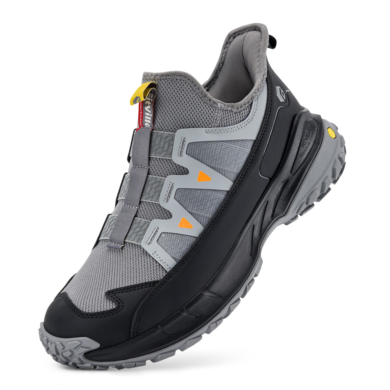 FitVille Men's Slip On Hiking Shoes Walking Sneakers Non Slip Wide Toe Box Gray