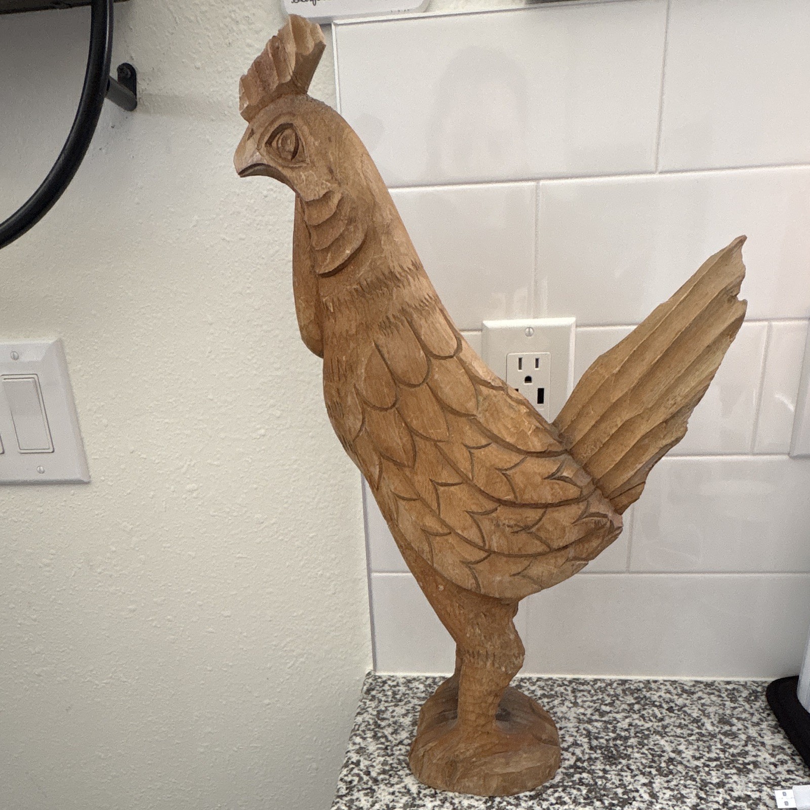 Vintage Hand Carved Wooden Rooster Chicken Folk Art Statue 19.5” Tall 9” Wide