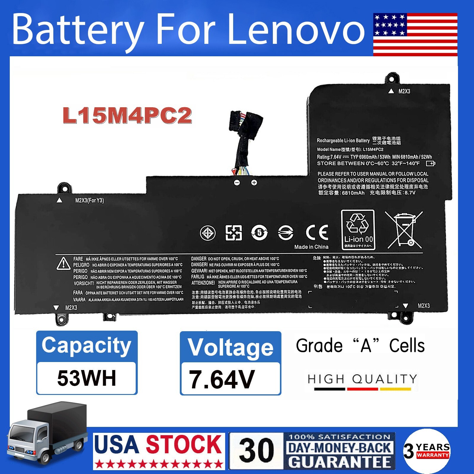 ✅L15M4PC2 L15L4PC2 Battery for Lenovo Yoga 710-14IKB 710-14ISK 710-15IKB 15ISK
