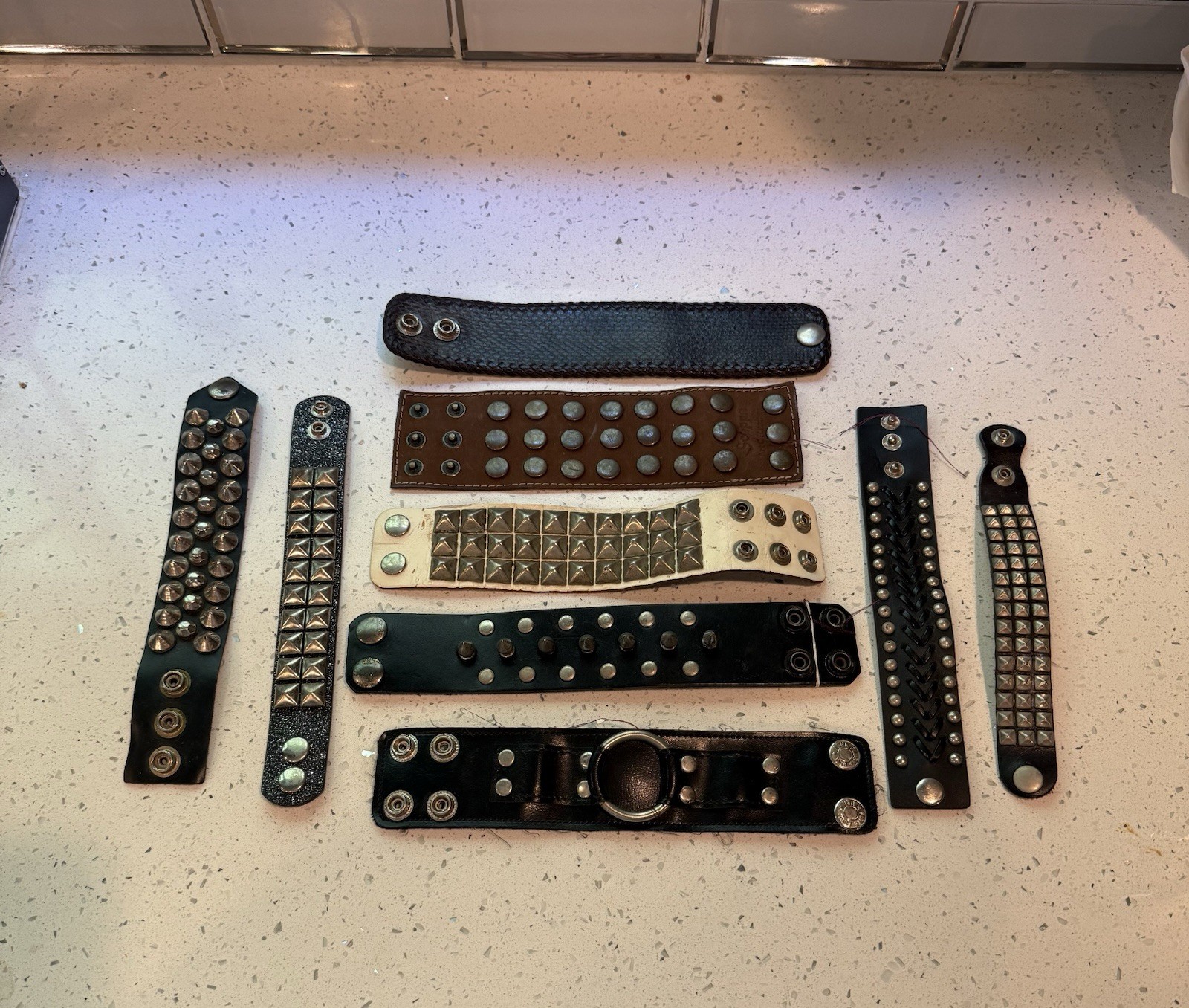 Huge Collection of 90s-Y2K Vintage Leather Studded Rocker Button Snap Bracelets