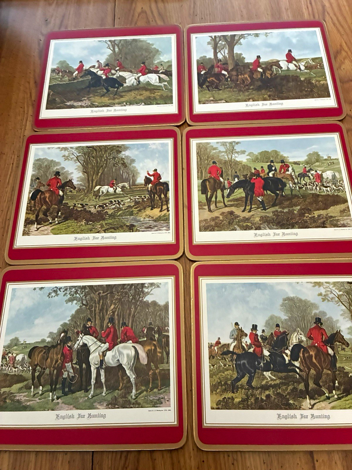 Pimpernel English Fox Hunting Cork Placemats Set of 6 Heat Resistant Red