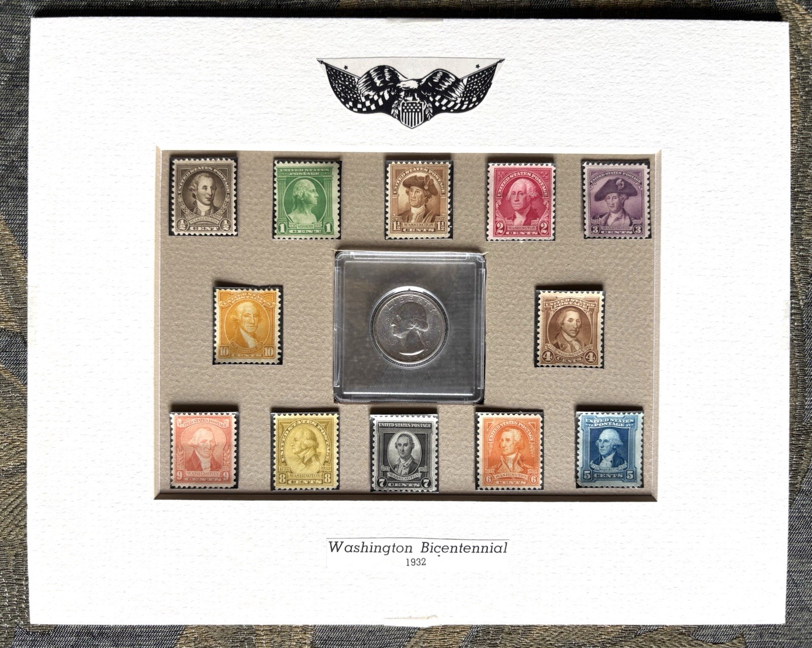 1932 George Washington Quarter (P) & Mounted Unused Stamps #704-715 Matted Set