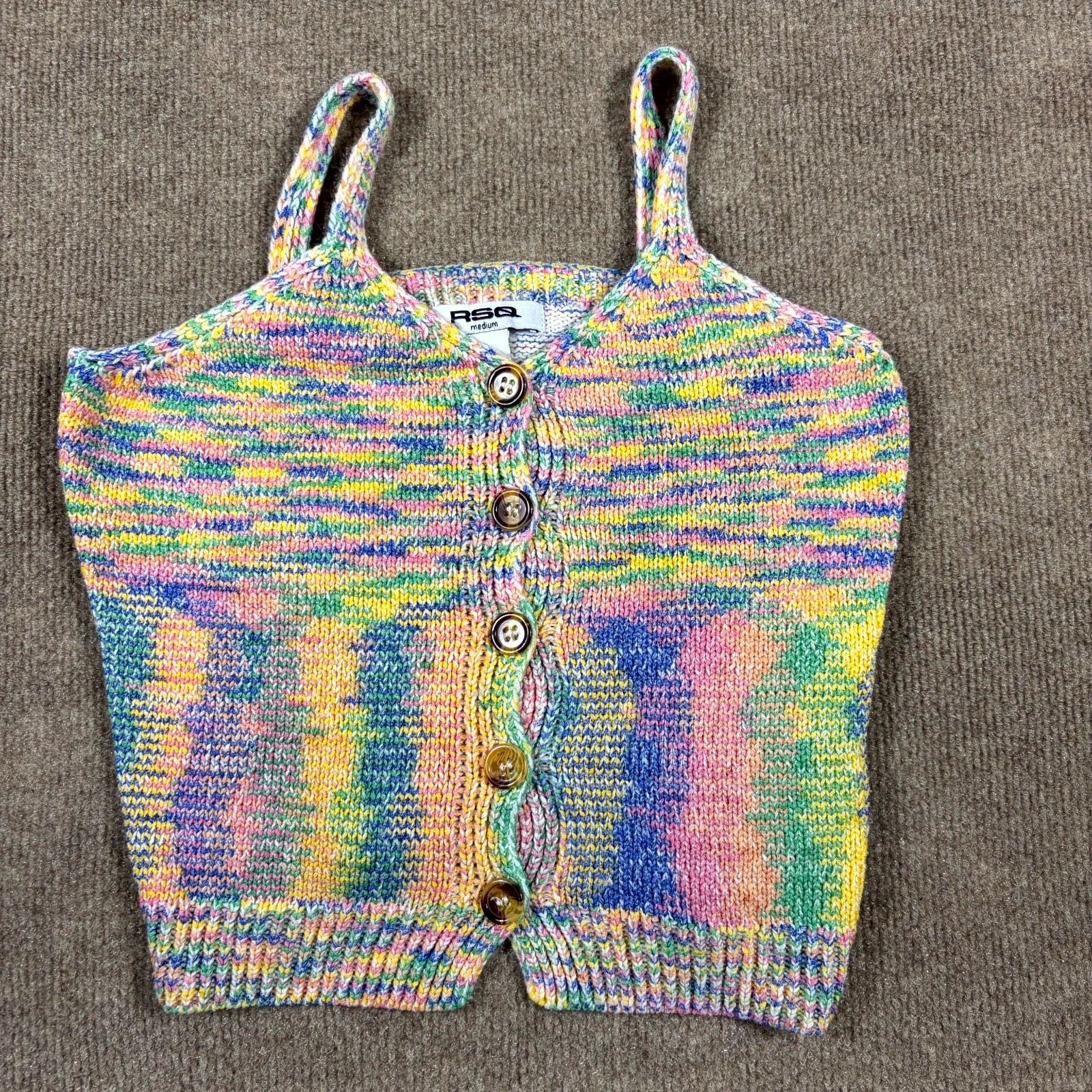 RSQ Crop Tank Top Womens Medium Multicolor Knit Wide Strap V Neck Button Front RSQ Crop Tank Top Womens Medium Multicolor Knit Wide Strap V Neck Button Front