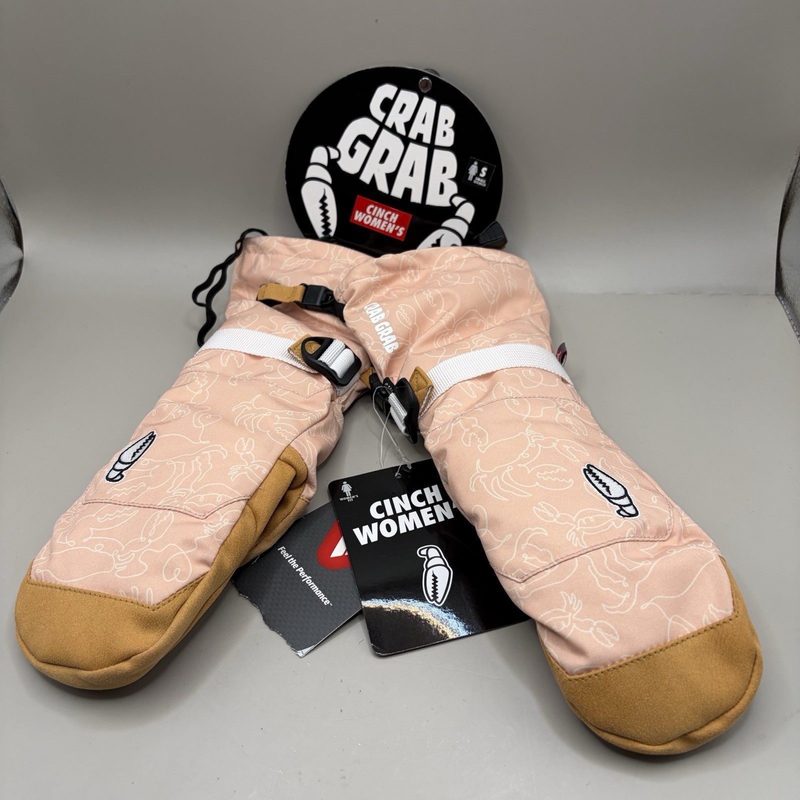 $80 Crab Grab Cinch Ski/Snowboard Mittens NWT Size S Doodle Pink Women\'s