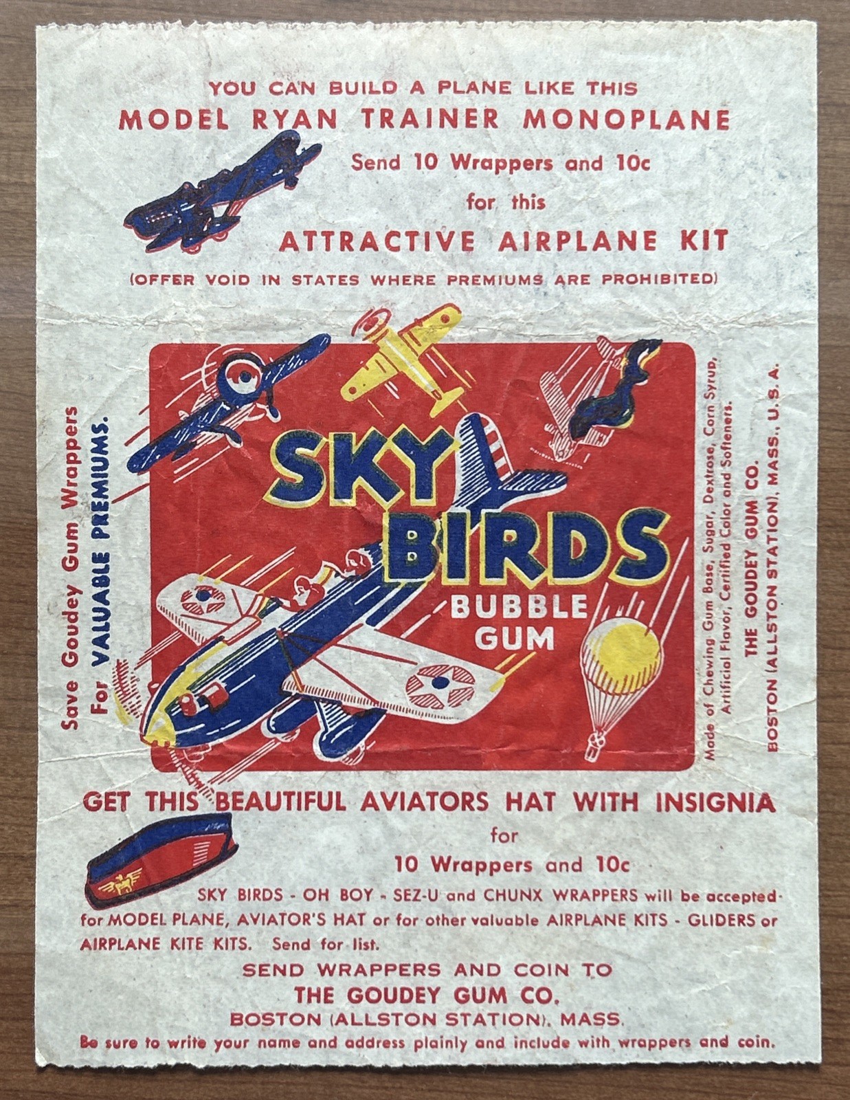 1941 GOUDEY SKY BIRDS CARD WAX WRAPPER *RARE RED VARIATION* - GREAT SHAPE