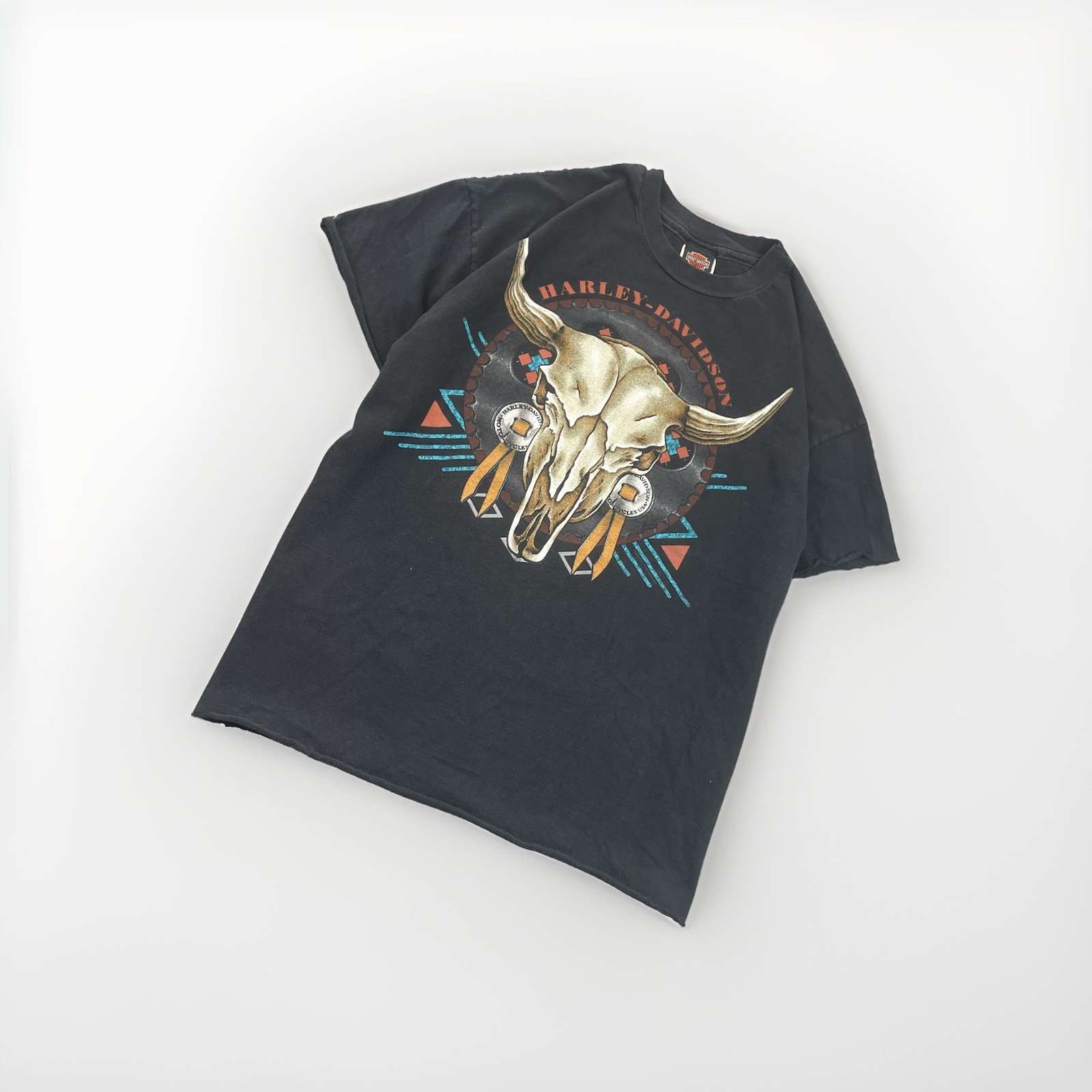 Vintage 1993 Harley Davidson Steer Skull T-Shirt XL Black Hanes Beefy-T Made USA