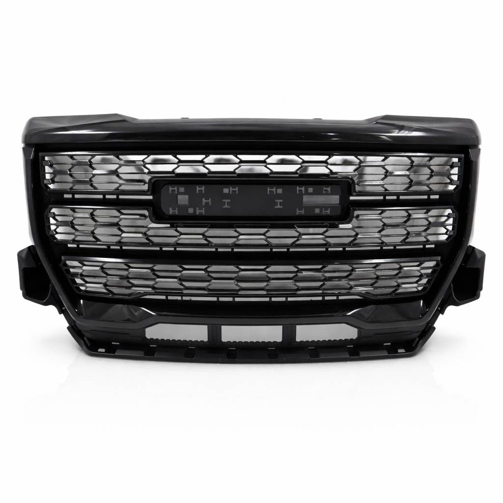 Fits 2021-2022 GMC Canyon Glossy Black Denali Style Front Bumper Hood Grille