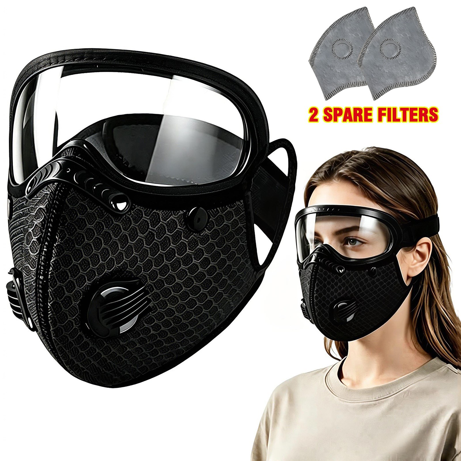 Reusable Carbon Filter Dust Mask with Adjustable Goggles, With 5-Layer Filter ++