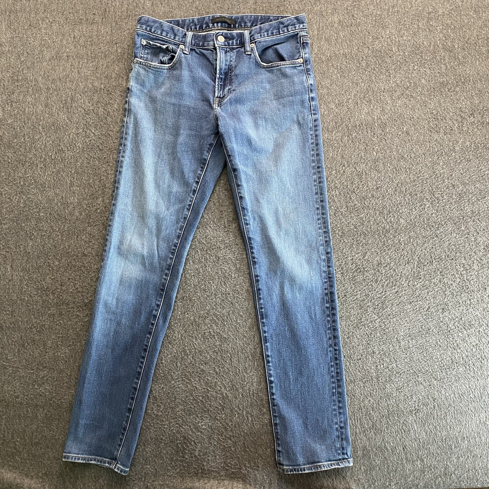 Uniqlo Slim Straight Jeans Mens Size 32x34 Blue Kaihara Stretch Denim Low Rise Uniqlo Slim Straight Jeans Mens Size 32x34 Blue Kaihara Stretch Denim Low Rise