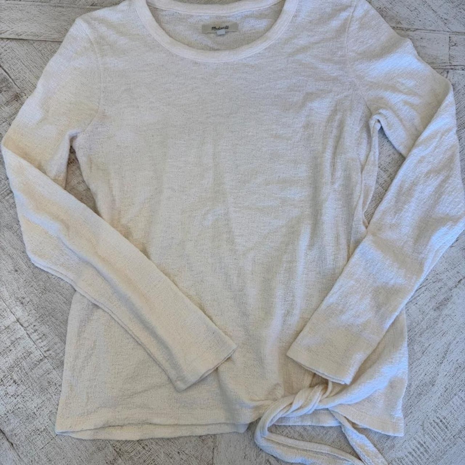 Madewell White Side Tie Long Sleeve Top Size Small Lightweight Knit