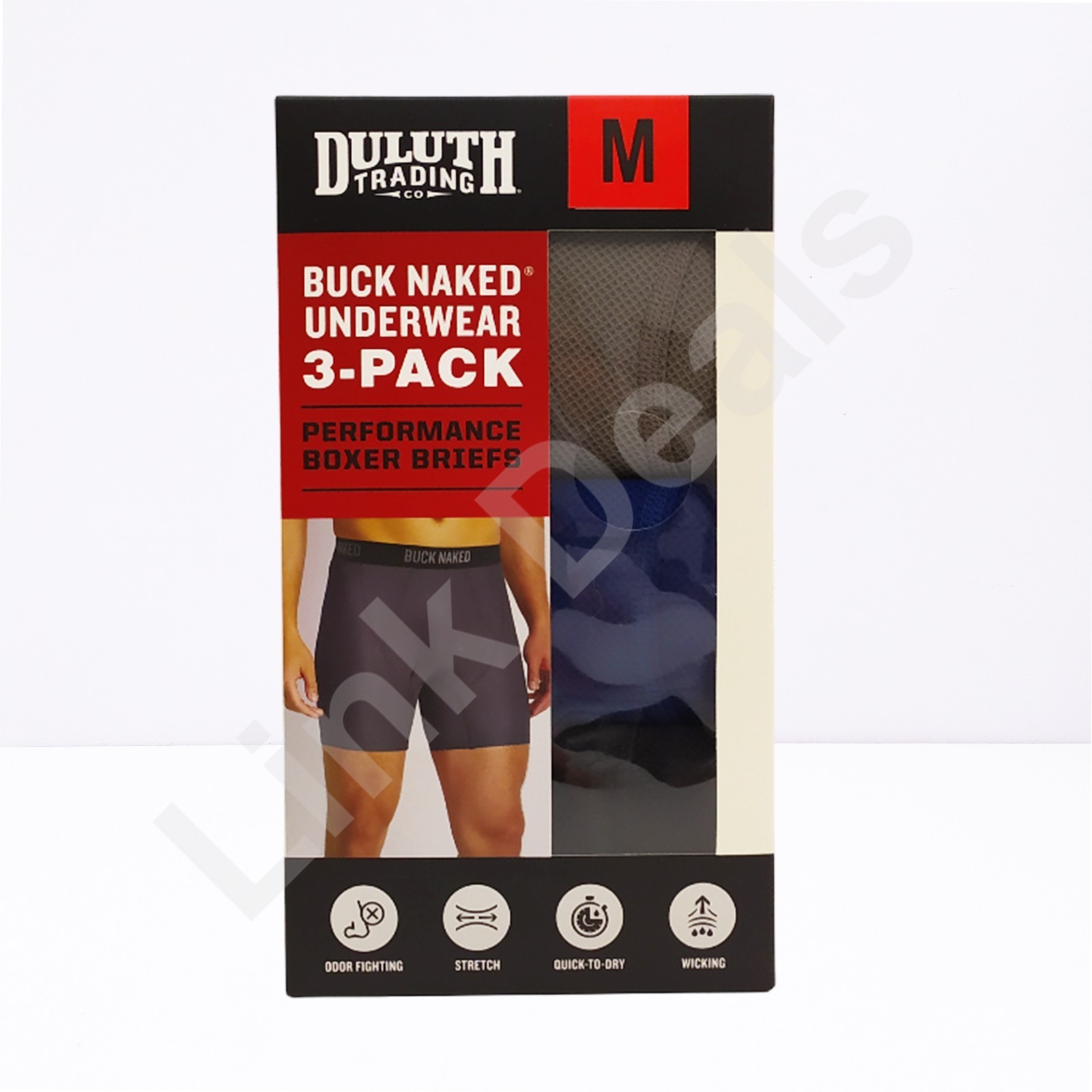 NEW Duluth Trading Buck Naked Boxer Brief Men\'s MEDIUM Blue Gray Black - 3 Pack
