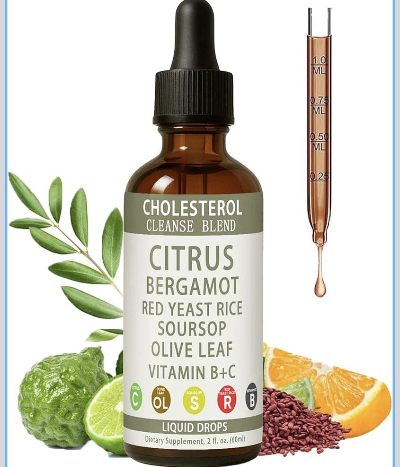 Resona Citrus Bergamot Drops for Cholesterol Levels, HDL/LDL Balance, 2oz / 60ml