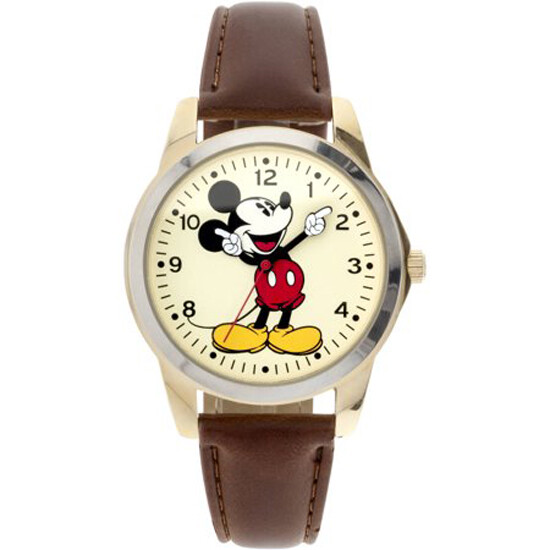 New Disney Classic Mickey Mouse Pointing Hands Brown Strap Watch In Box New Disney Classic Mickey Mouse Pointing Hands Brown Strap Watch In Box