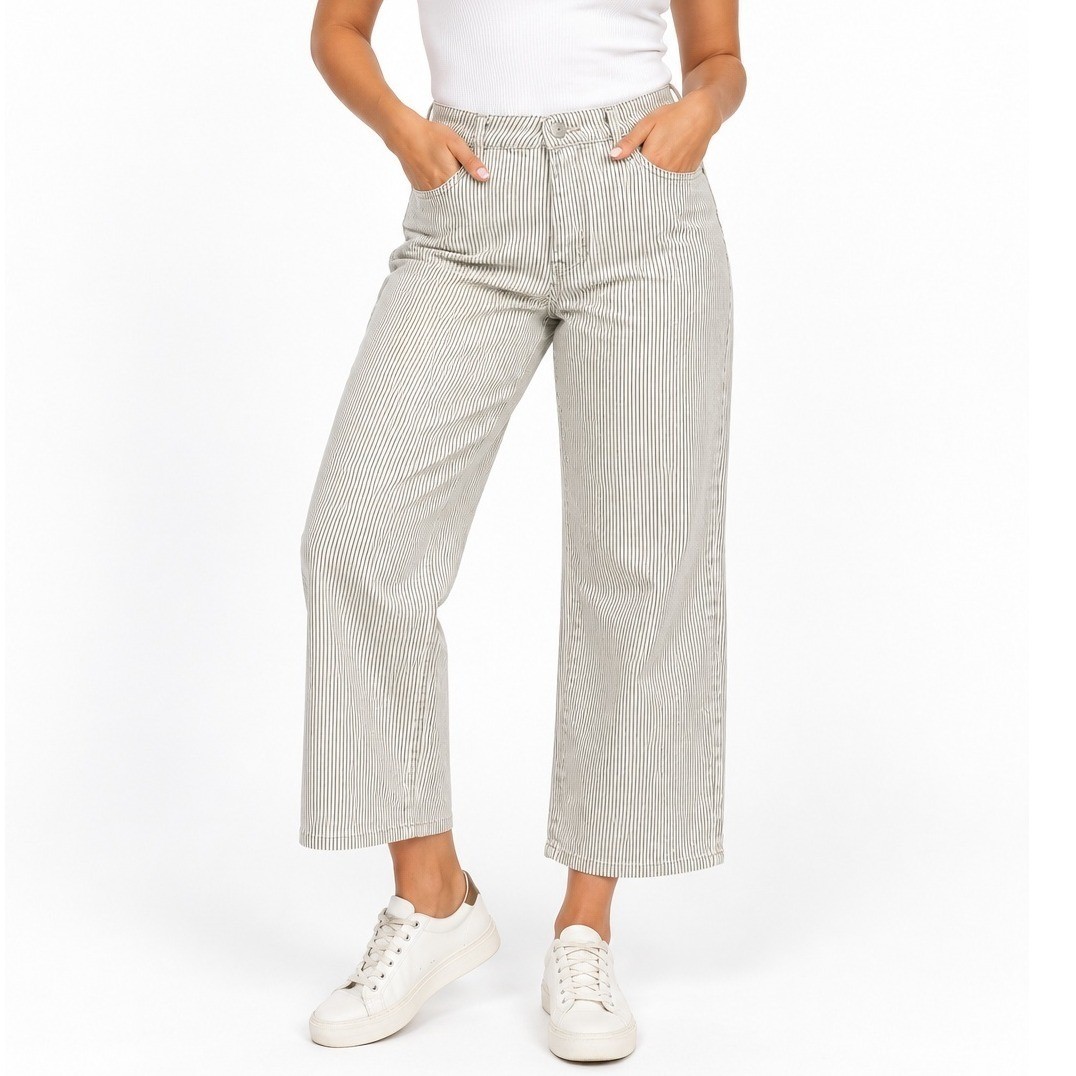 Lovervet by Vervet High Rise Crop Wide Leg Striped Jeans White Olive 30/11 NEW