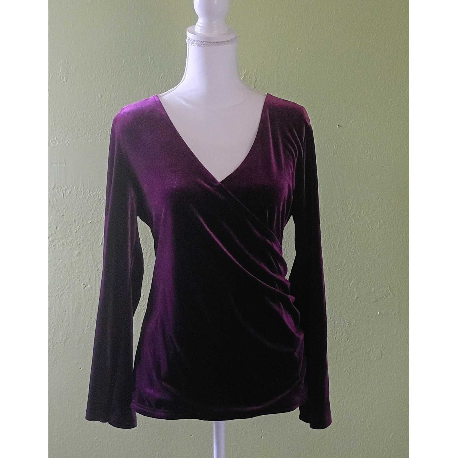 Whimsigoth Romantic Purple Velvet Weekend Moody Gothic Blouse Top Womens L Large
