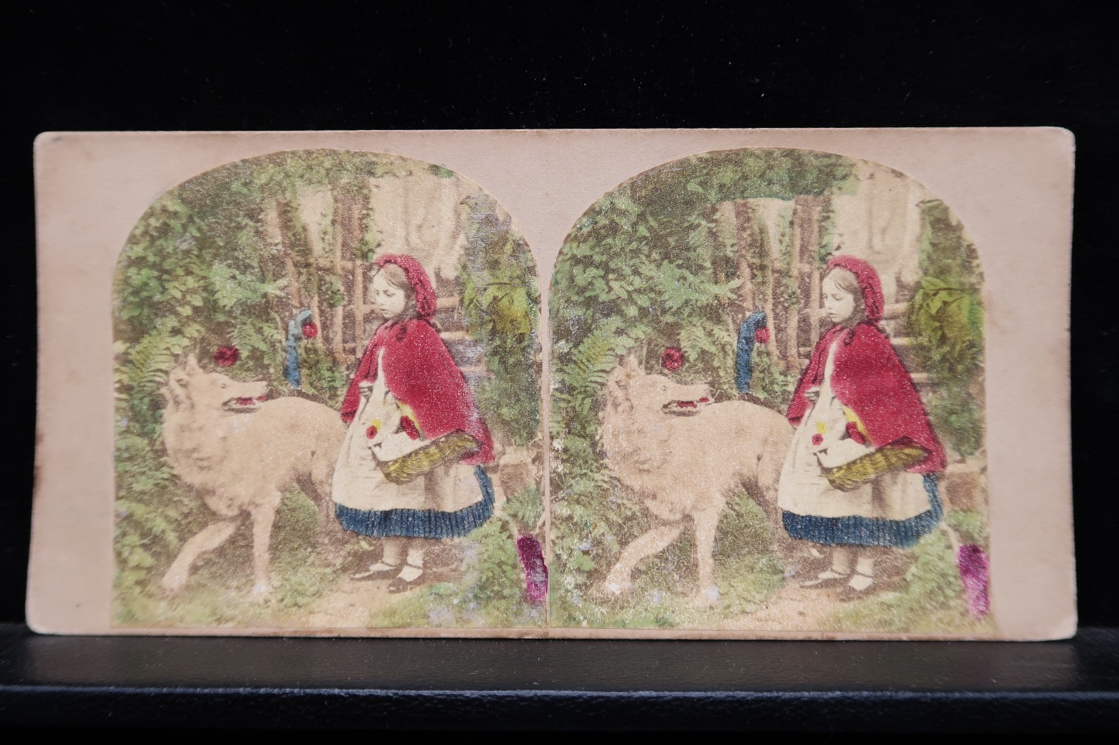 Antique Unsigned Stereoview Little Red Riding Hood Hand Colored #2