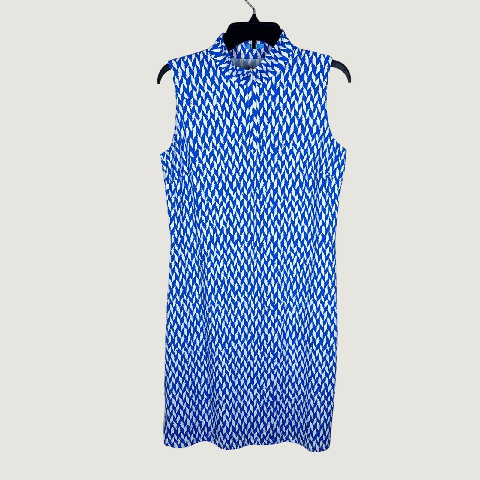 J.McLaughlin Dress Women L Blue Geometric Sleeveless Mock Neck Catalina Cloth J.McLaughlin Dress Women L Blue Geometric Sleeveless Mock Neck Catalina Cloth