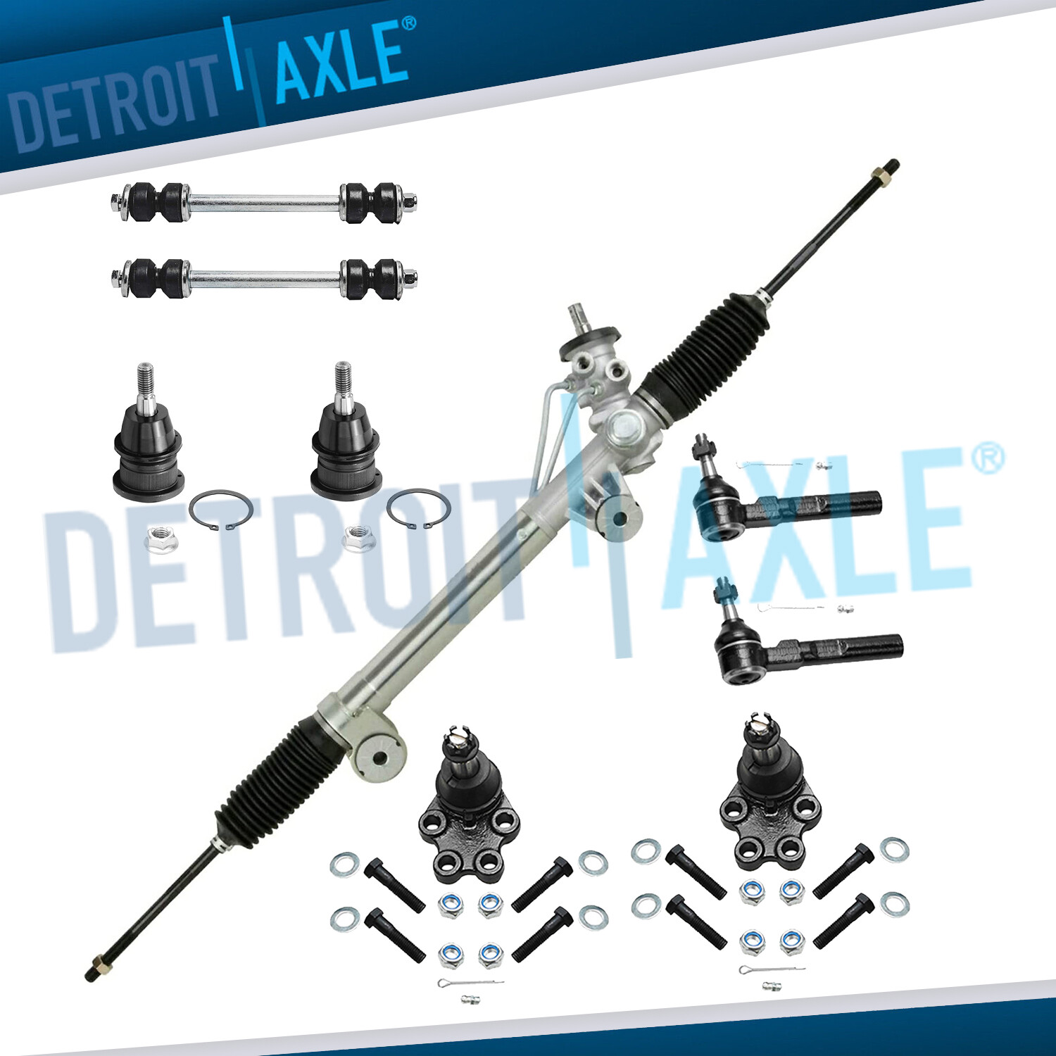 RWD 9pc Rack and Pinion Ball Joints Sway Bars Tie Rods for Silverado Sierra 1500