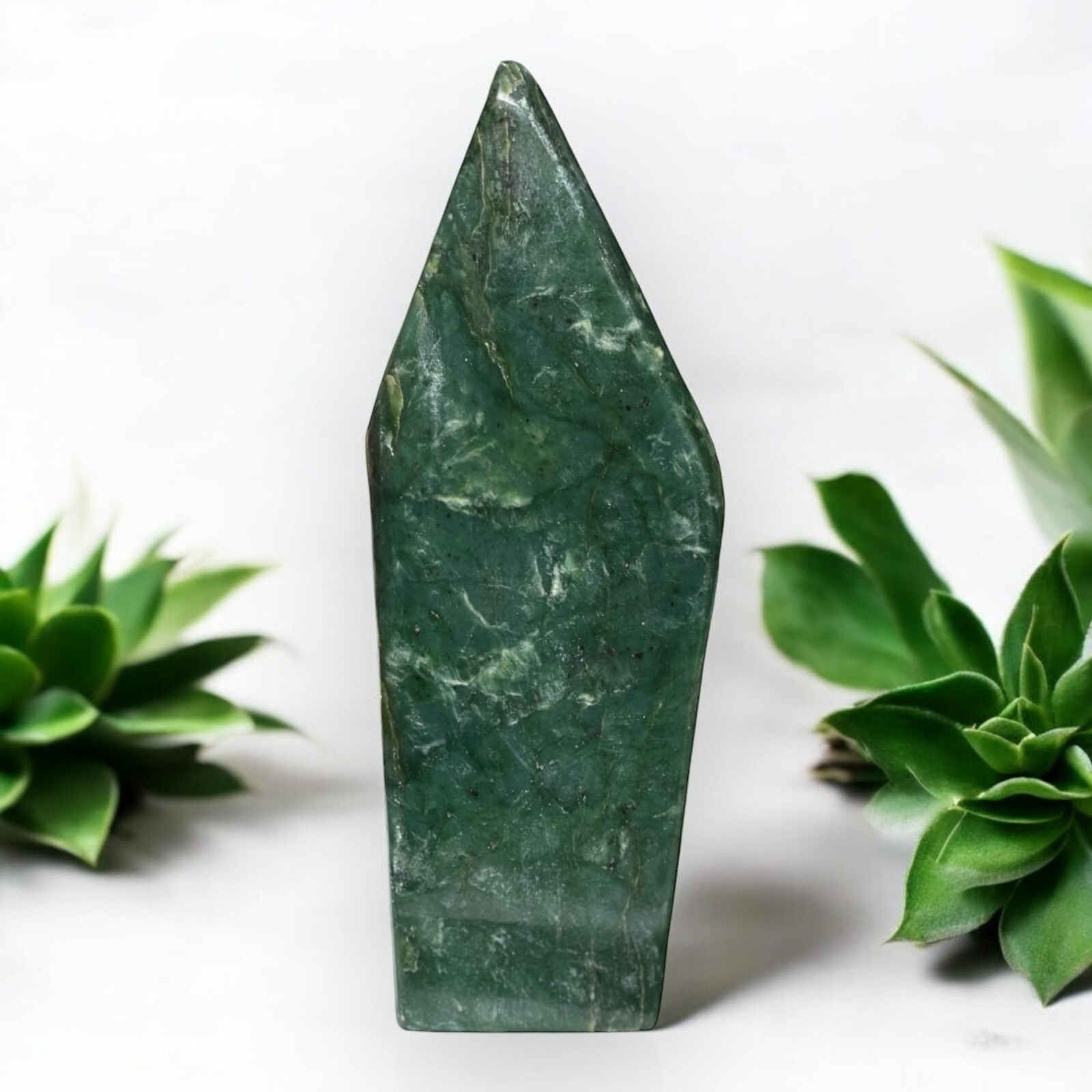 Polished Nephrite Jade XL Freeform Sculpture Green Charka Home Decor 10