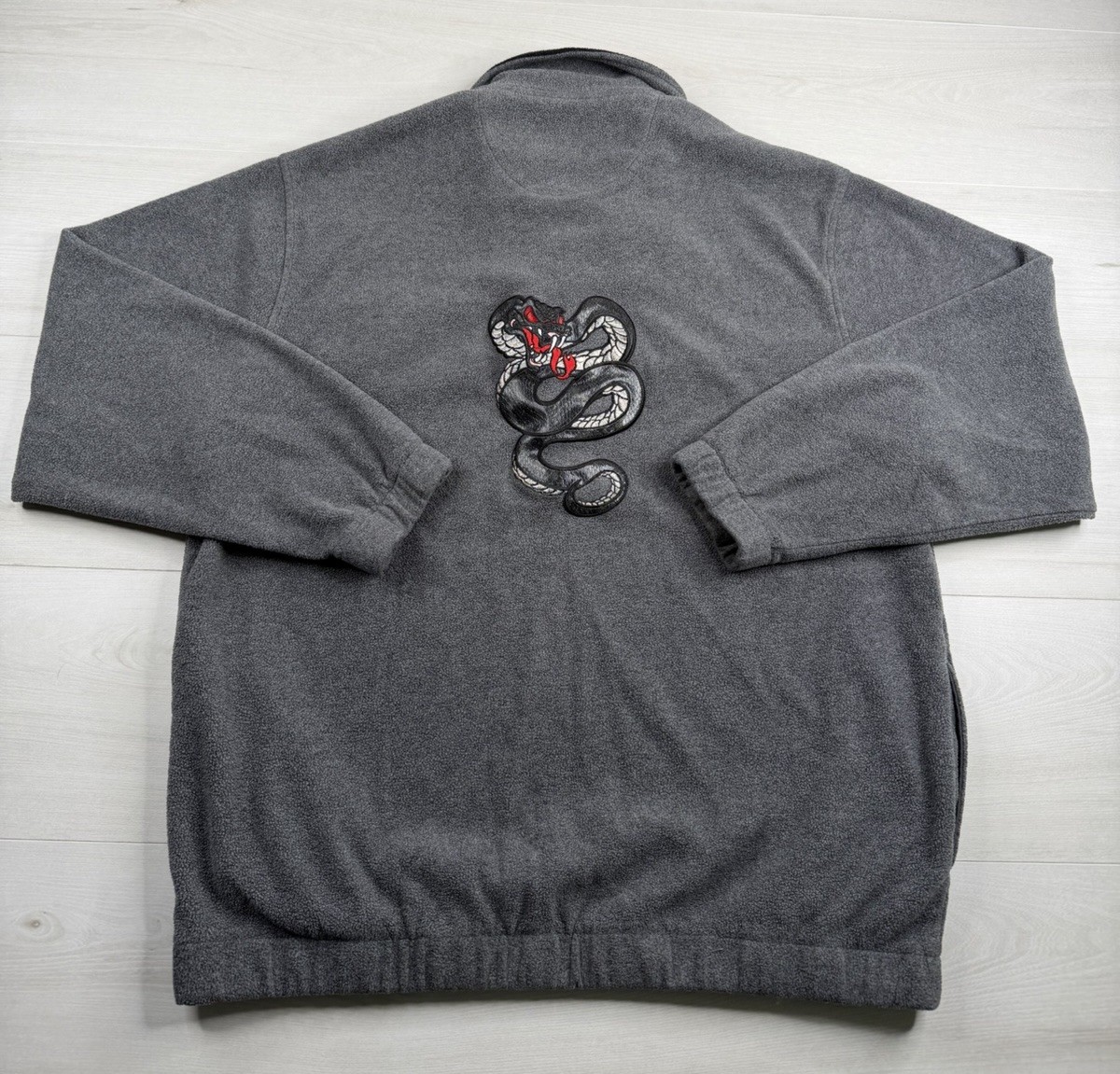 Vtg JNCO Jeans Snake Fleece Gray Embroidered 1/4 Zip Pullover 90s Y2K Mens L