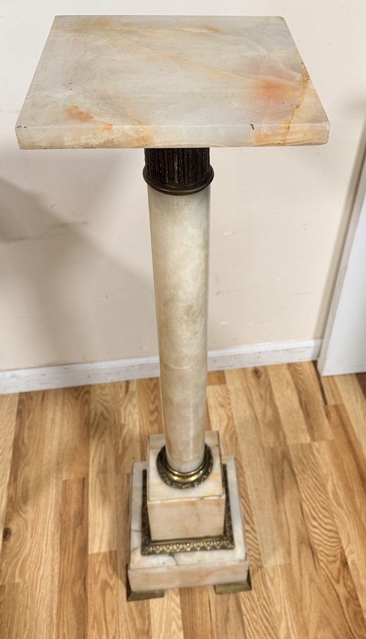 19th C Onyx & Bronze Mounted Column Pedestal Fern PLANT STAND Rotating Top