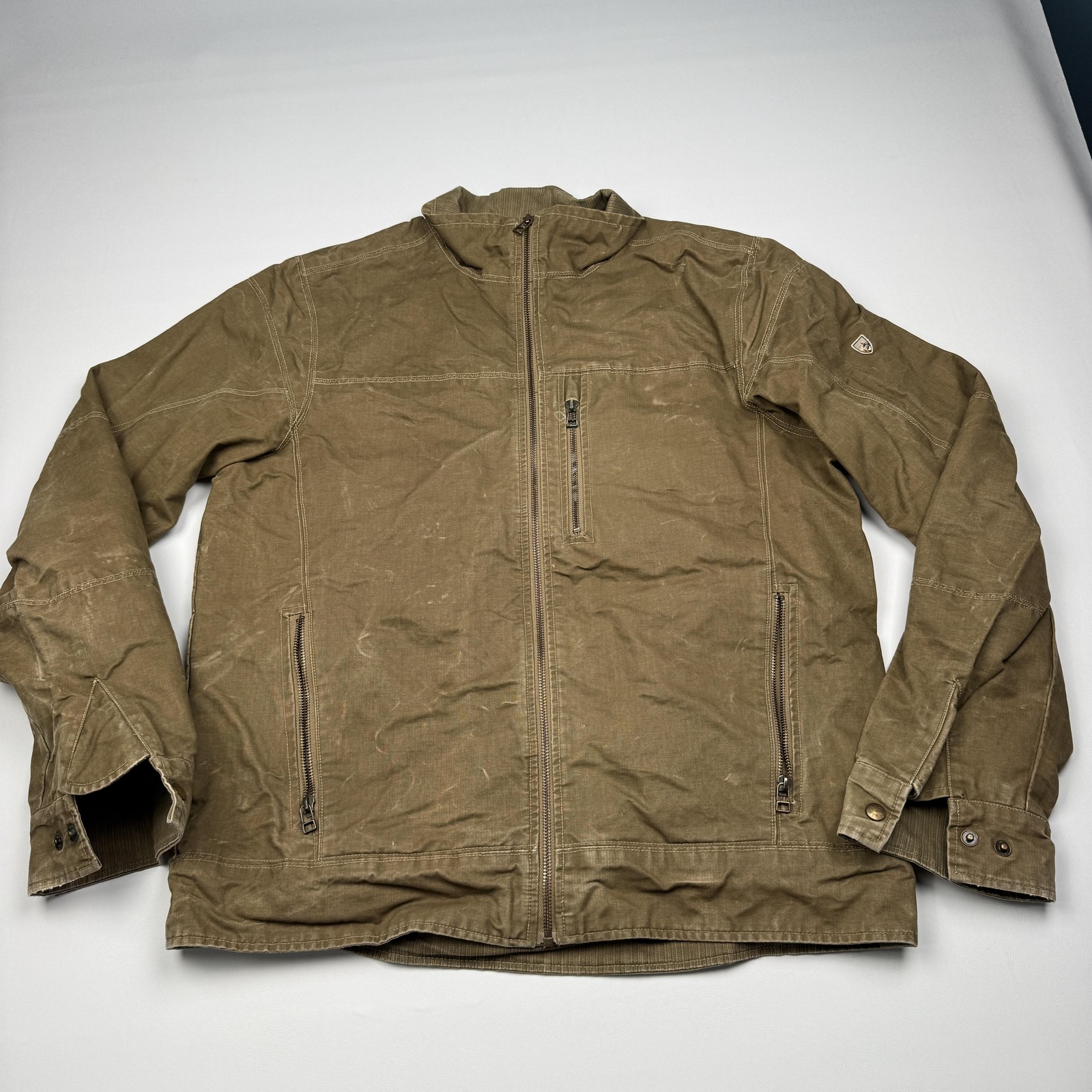 Kuhl Burr Jacket Mens Large Brown Canvas Full Zip Lined Military Outdoor