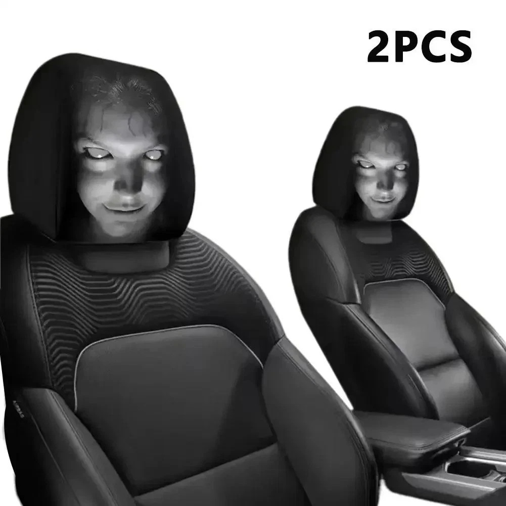 2PCS Halloween Car Headrest Covers Horror Face Print Universal Seat Headrest