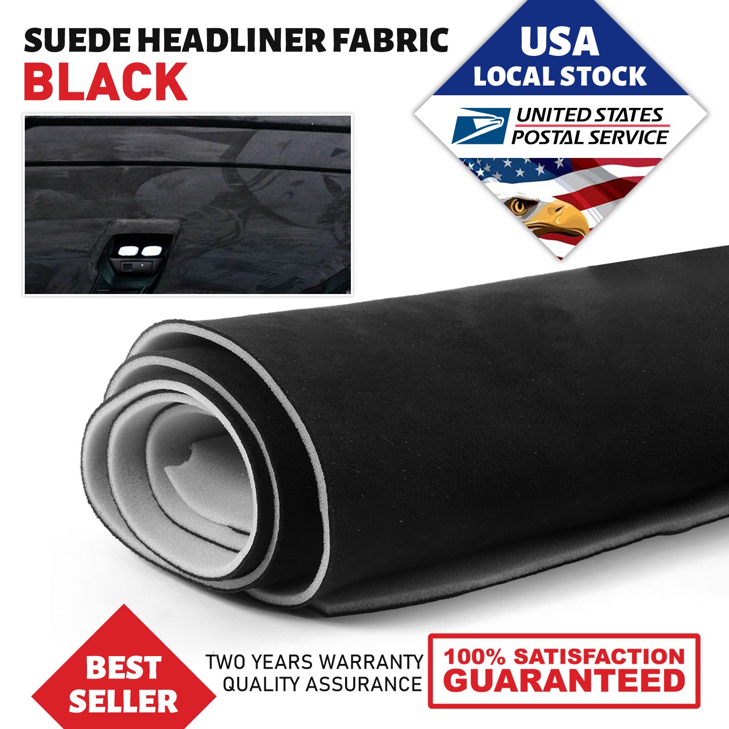 Black Suede Headliner Fabric Material 98