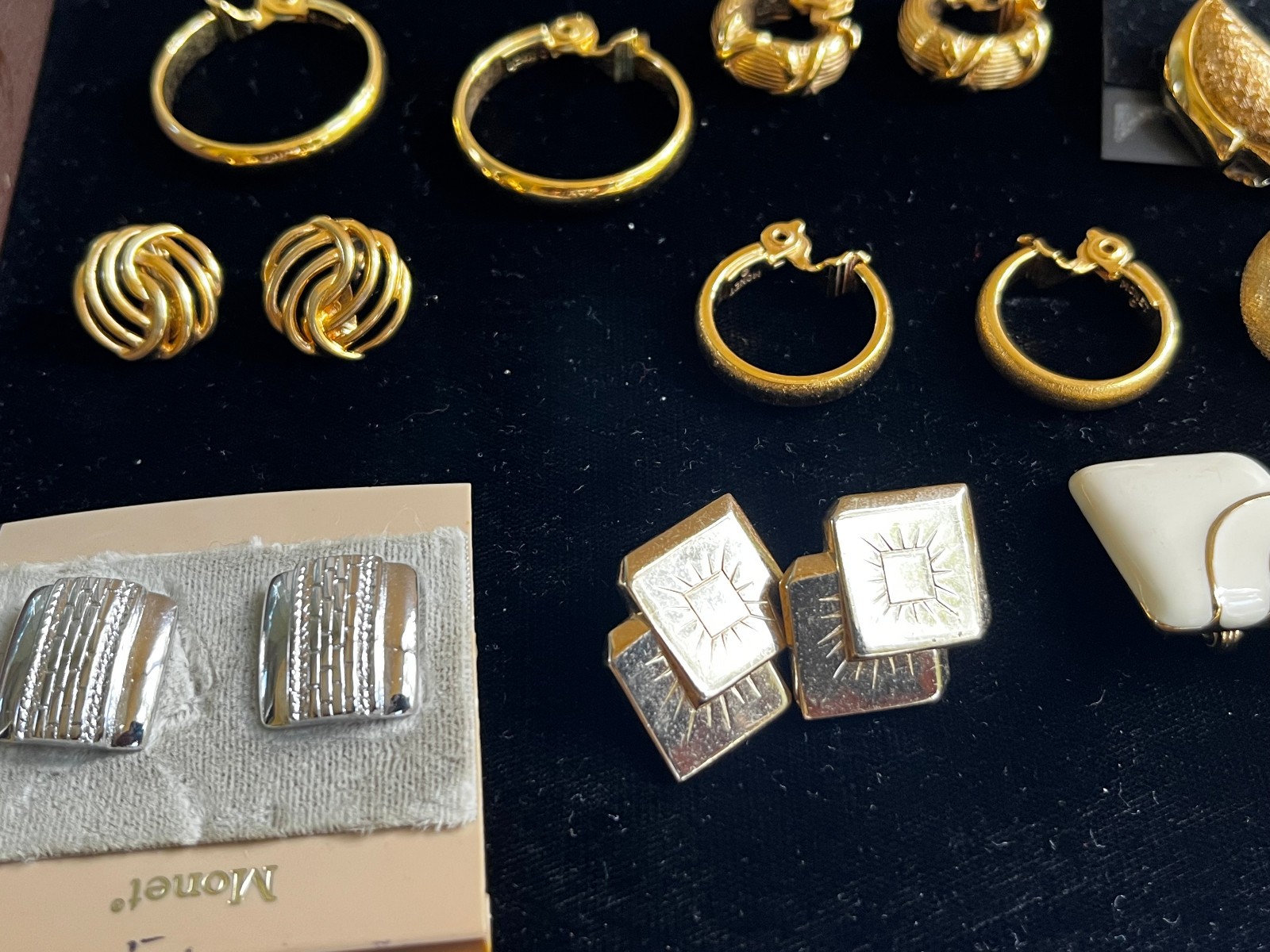 Lot of 15 Vintage Signed Monet Gold Tone Clip-on Earrings Mid-century to 1980s