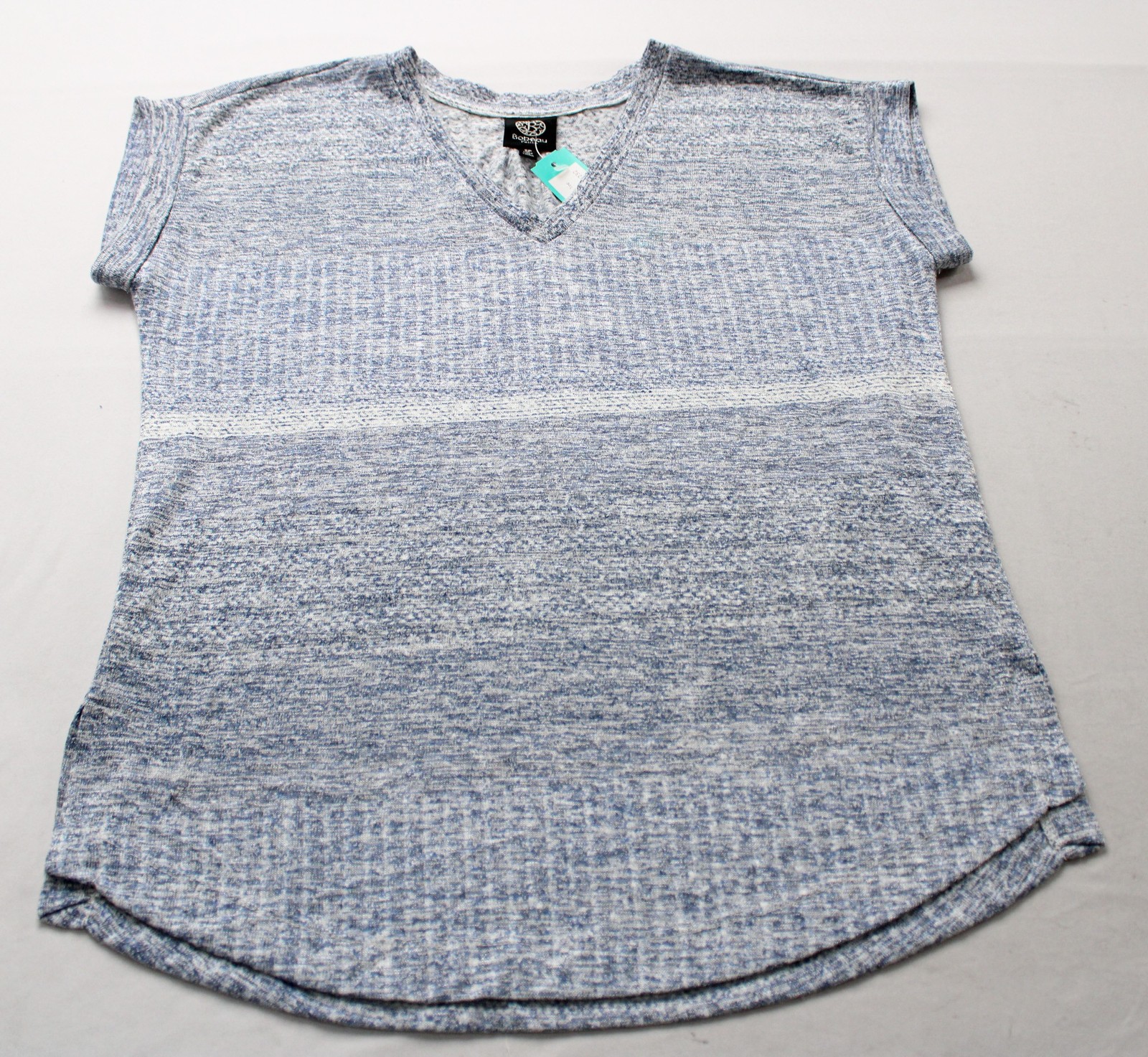 Bobeau Women\'s Petite Moreina V-Neck Pleat Back Knit Top CA4 Blue Small NWT