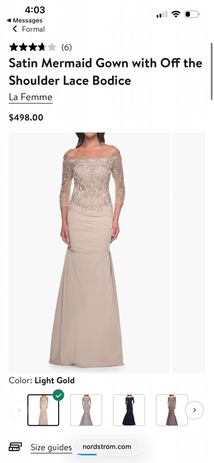 La Femme Satin Mermaid Gown light gold, Size 10, lightly worn