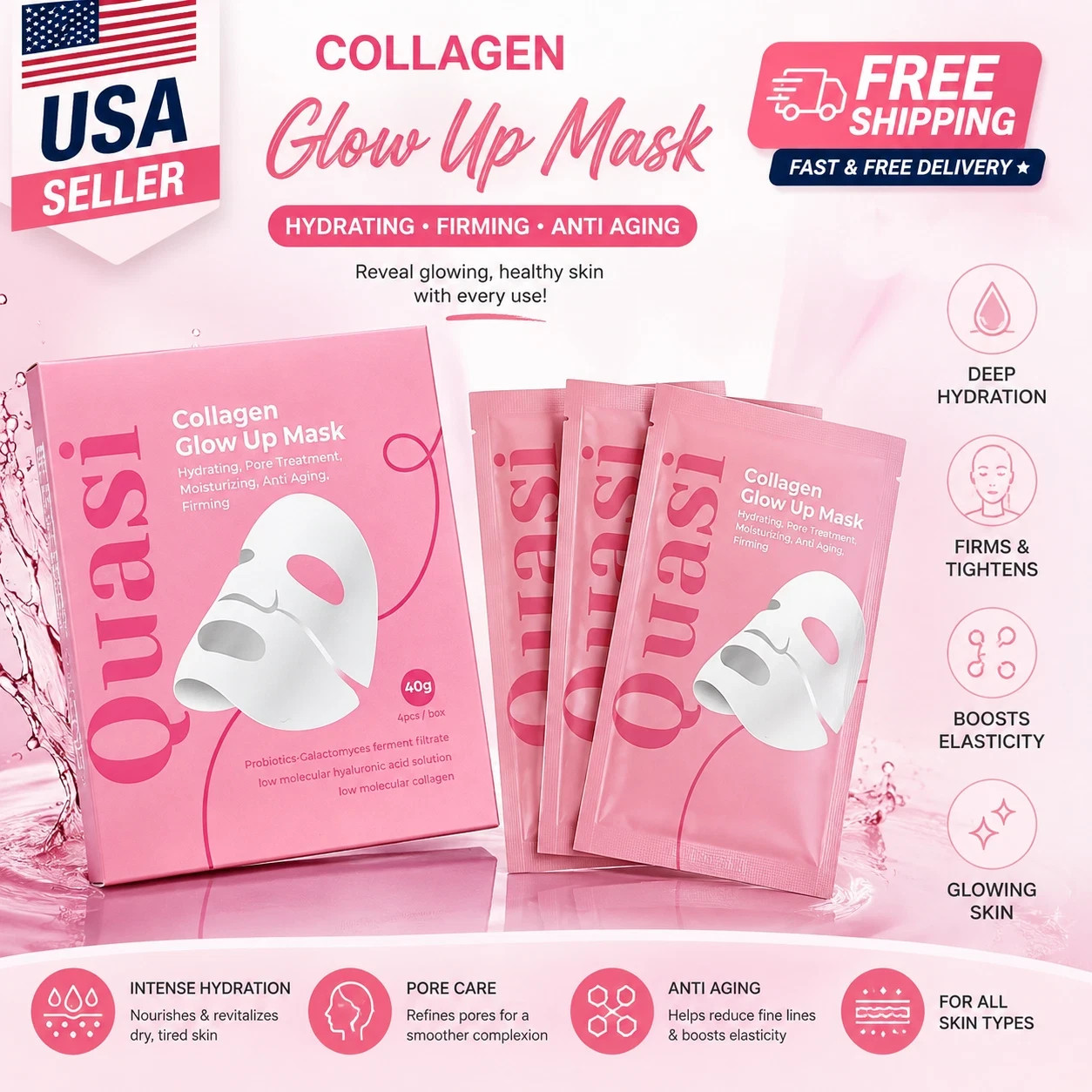 Quasi Salmon PDRN Collagen Face Mask 4Pack Korean Hydrating Gel Mask Cream serum Quasi Salmon PDRN Collagen Face Mask 4Pack Korean Hydrating Gel Mask Cream serum