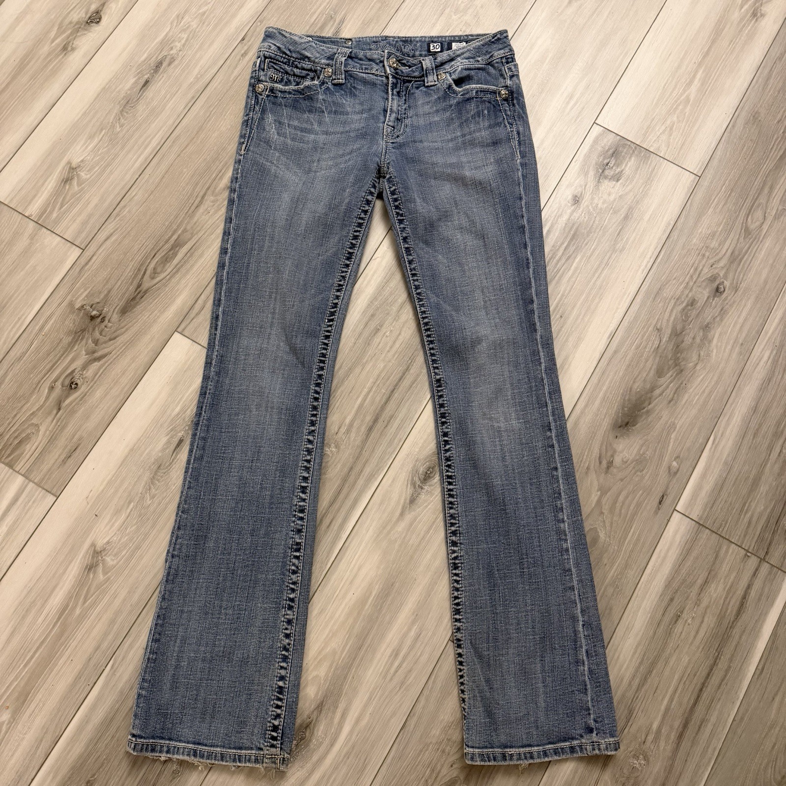 VTG Miss Me Size 30 Denim Bootcut Jeans Embellished Cross Pockets Y2K VTG Miss Me Size 30 Denim Bootcut Jeans Embellished Cross Pockets Y2K