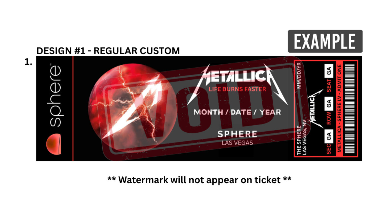 Metallica Sphere Las Vegas Residency 2026 Custom Design Commemorative Ticket