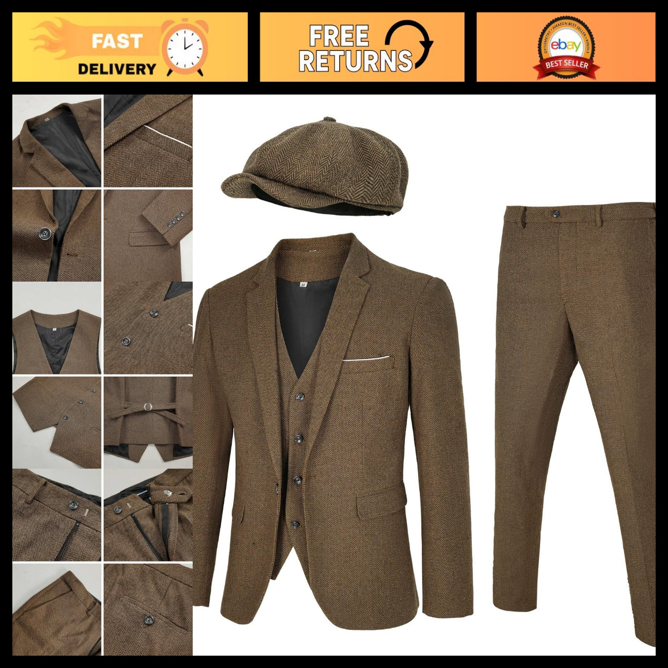 Men\'s 4 Piece Vintage 1920s Gangster Suit Costume - Classic Retro Outfit for Par Men\'s 4 Piece Vintage 1920s Gangster Suit Costume - Classic Retro Outfit for Par