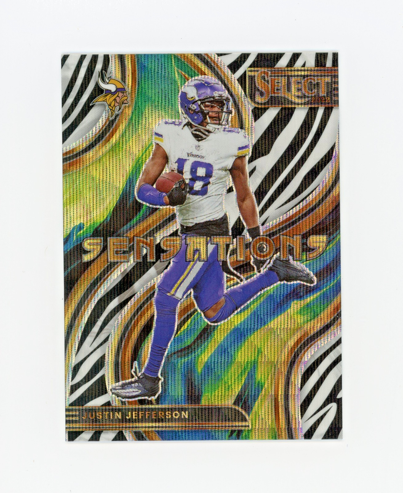 JUSTIN JEFFERSON 2022 Panini Select Sensations ZEBRA PRIZM Rc #SEN-15 Case Hit JUSTIN JEFFERSON 2022 Panini Select Sensations ZEBRA PRIZM Rc #SEN-15 Case Hit